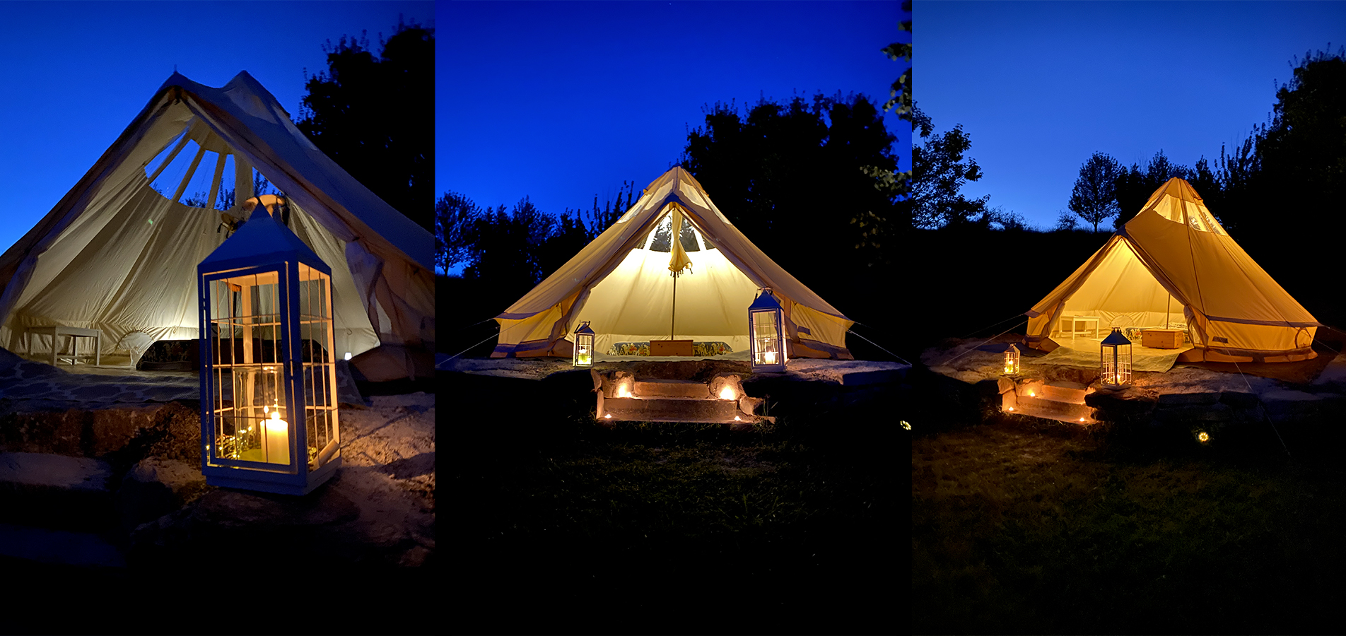 la nostra tenda glamping di notte